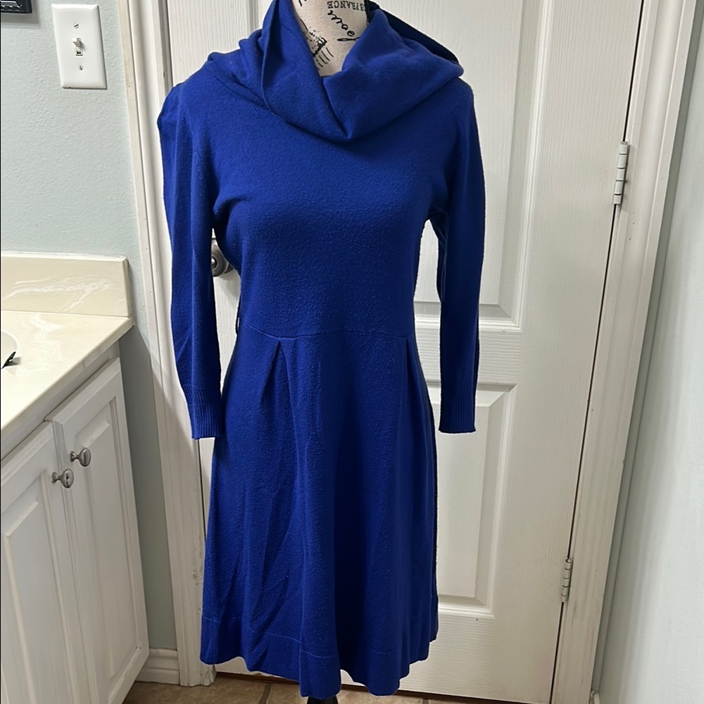 AB Studio Blue Long Sleeve Cowl Neck Sweater Dress